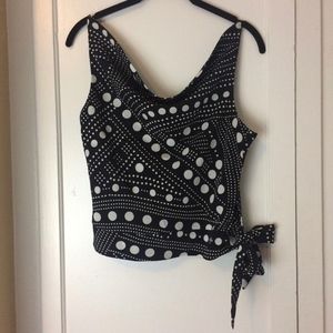 BLACK WITH WHITE POLKA DOTS & SIDE TIE TOP S